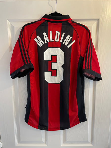 AC MILAN 1998/00 HOME FOOTBALL SHIRT ‘MALDINI #3’ (S)